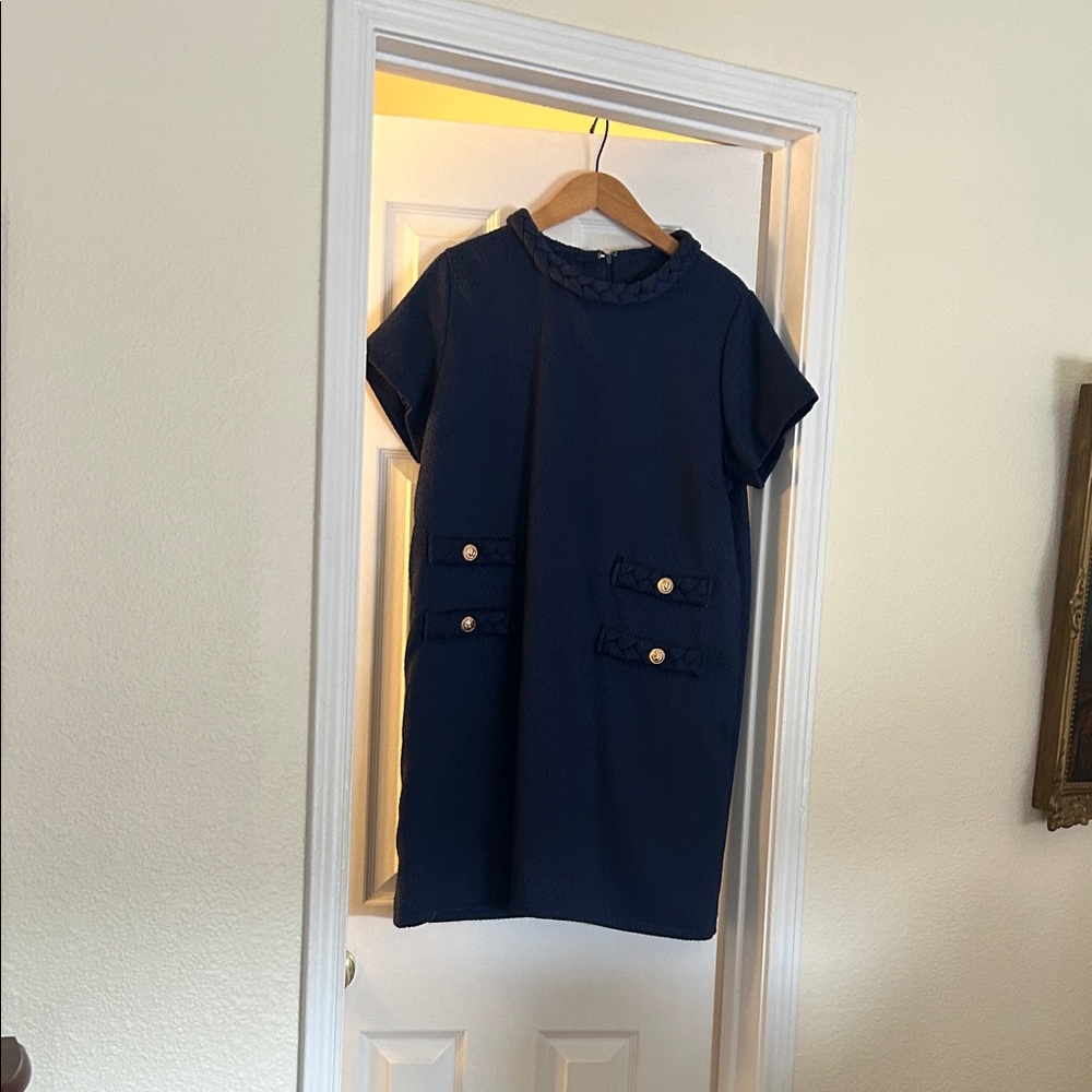 Navy Blue Short Sleeve Dress